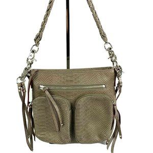 MZ Wallace Handbag Croc Embossed Taupe Gray Purse